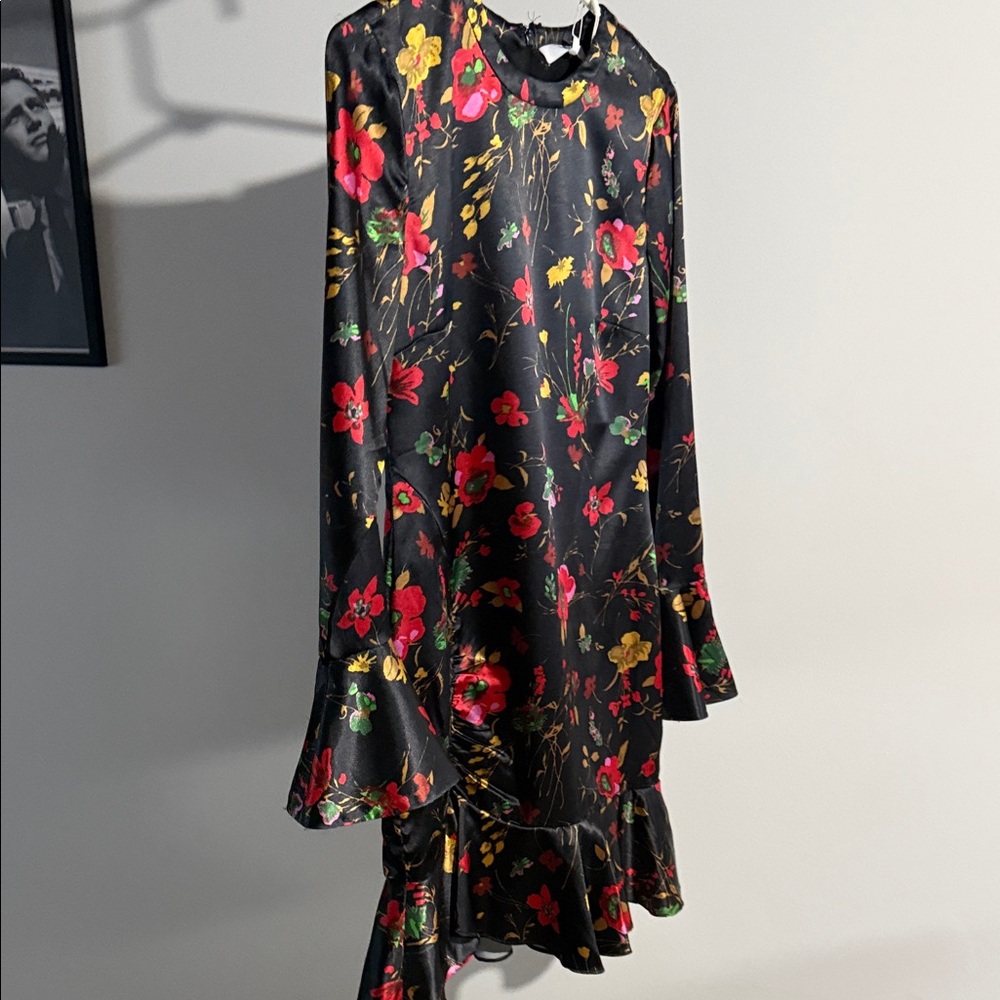 Likely Black Dress with Red Floral Design